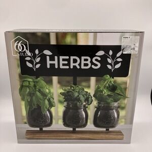 Herb Garden Glass Jars In Stand Farmhouse Kitchen Decor